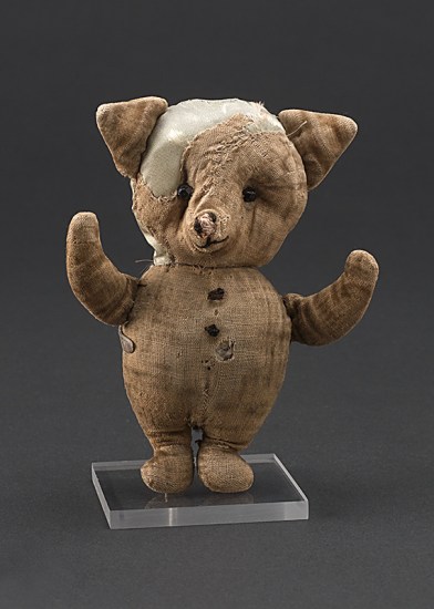 Well loved and well used, this is the original Piglet. One of Christopher Robin Milne's surviving stuffed animals, Piglet resides at the New York Public Library.