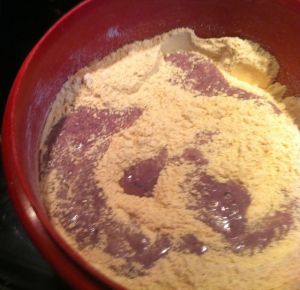 The Berry Slurry and the dry ingredients just as I start to hand mix the two together (and remember that I wanted to take a picture.)