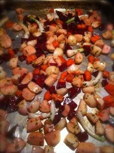 veggies in roasting pan