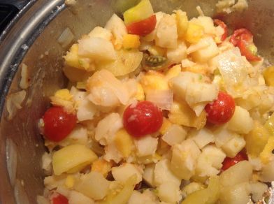 The Cherry Toms and Peaches add a little color