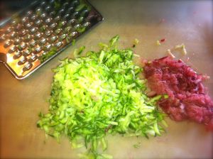 I only had one stalk of rhubarb left from the other day's recipe. That came out to about a quarter cup when grated.