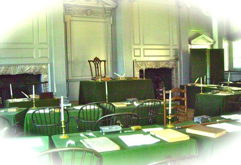 The Assembly Room inside Independence Hall, where the Declaration of Independence was signed.