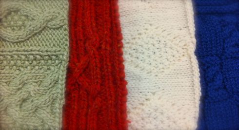 Some of the dozens of samples that Kathy Zimmerman brought to class to explain Aran Knitting
