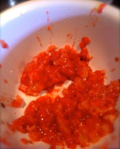 Strawberry/Pineapple puree. (I know, it kind of looks like something from a horror movie, but you can't judge a puree from its cover.)