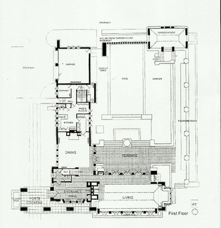 Floor plan (including garden and tea house.) The planters are on the right. [Image courtesy: 