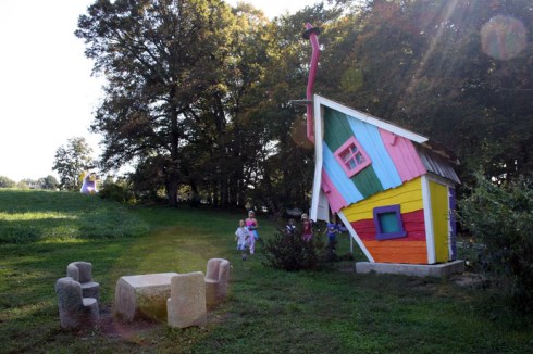 Restored crooked house at Coates Farm