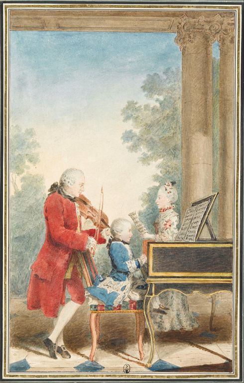 Portrait de Wolfgang Amadeus Mozart (Salzbourg, 1756-Vienne, 1791) jouant à Paris avec son père Jean-Georg-Léopold et sa sœur Maria-Anna [Image courtesy: Wikimedia Commons]