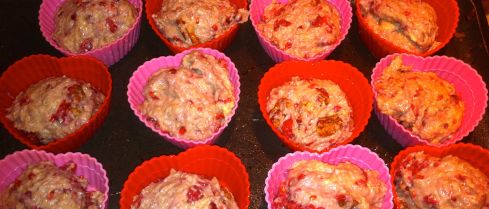 The batter is divided and ready to go into the oven.