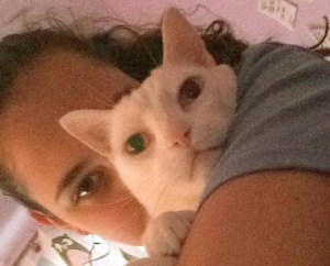 Jenny and Nan, the cat, on National Hug Your Cat Day. 